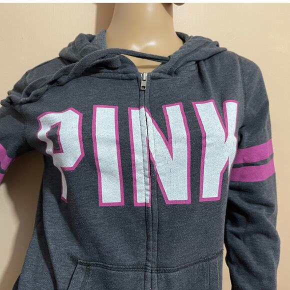 PINK VICTORIA'S SECRET Womens Full Zip Logo Sweatshirt Hoodie Gray Pink White XS - Picture 2 of 11